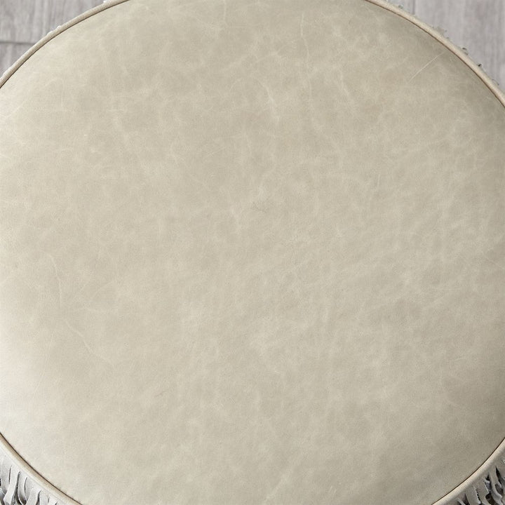 Fringe Ottoman - Light Grey Marble Leather