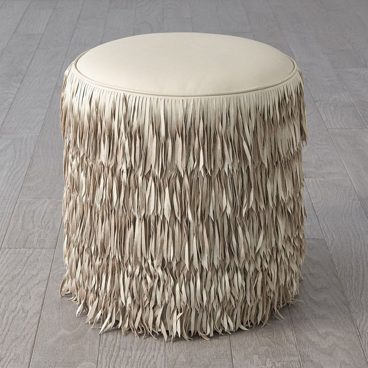 Stools & Ottomans Fringe Ottoman - Ivory Marble Leather