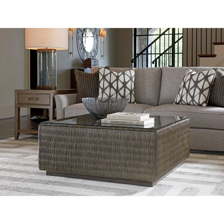 Coffee Tables Seawatch Woven Cocktail Table Tempered Glass Top - Smoke Gray