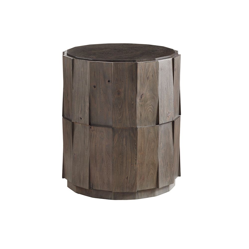 Side Tables Everett Round Travertine End Table - Smoke Gray