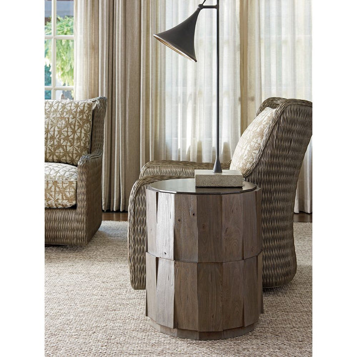 Side Tables Everett Round Travertine End Table - Smoke Gray