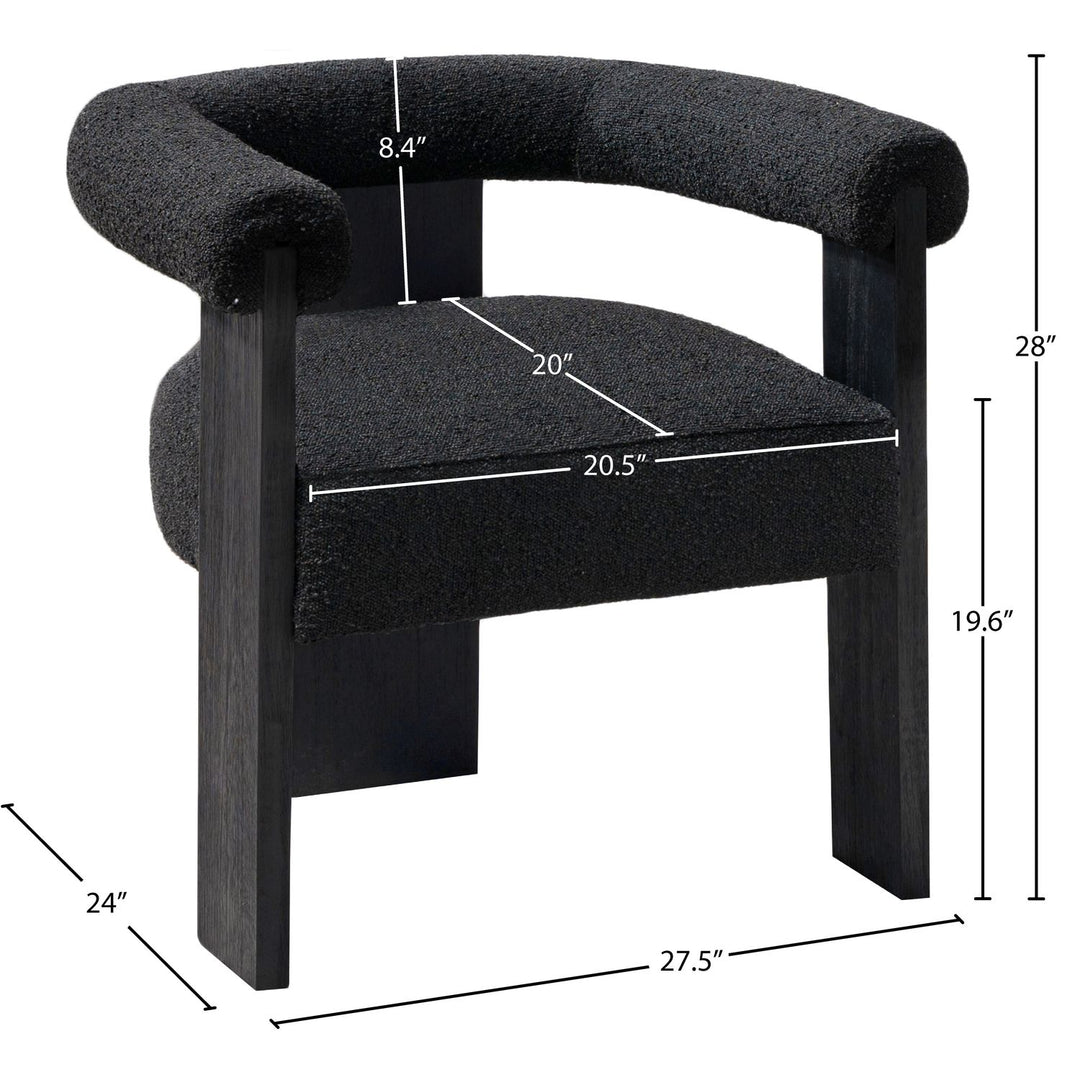Barrel Boucle Fabric Upholstered Dining Chair — Black / Black