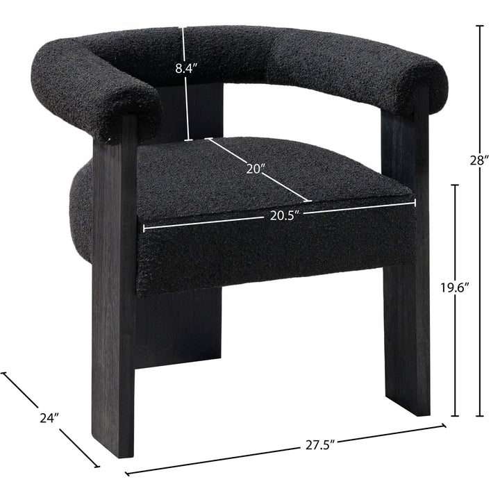 Barrel Boucle Fabric Upholstered Dining Chair — Black / Black