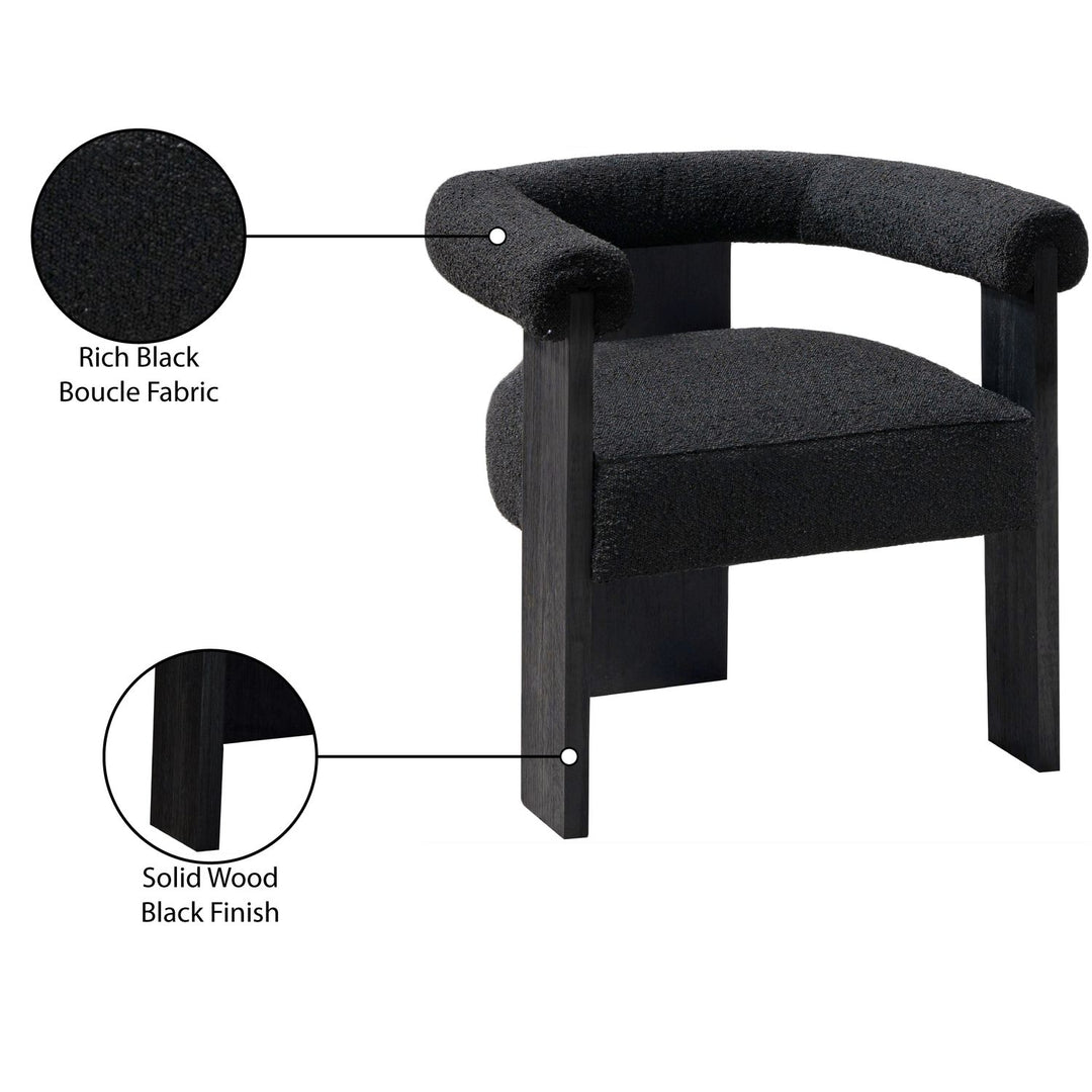 Barrel Boucle Fabric Upholstered Dining Chair — Black / Black