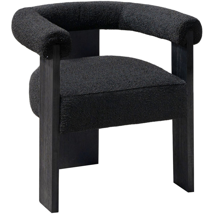 Barrel Boucle Fabric Upholstered Dining Chair — Black / Black
