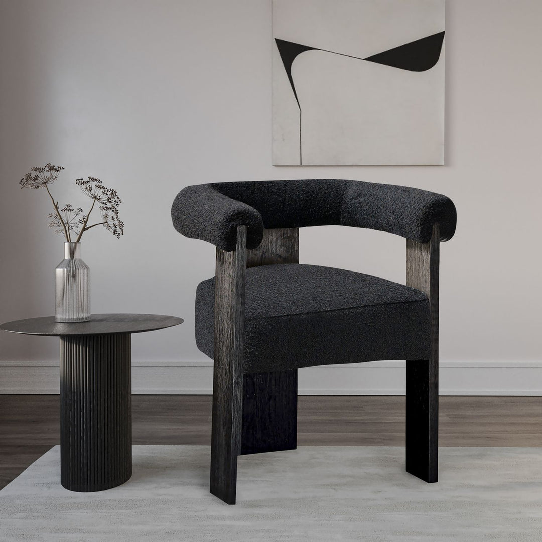 Barrel Boucle Fabric Upholstered Dining Chair — Black / Black
