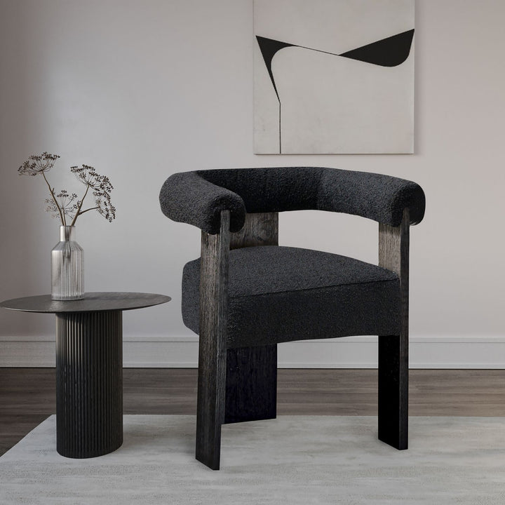 Barrel Boucle Fabric Upholstered Dining Chair — Black / Black