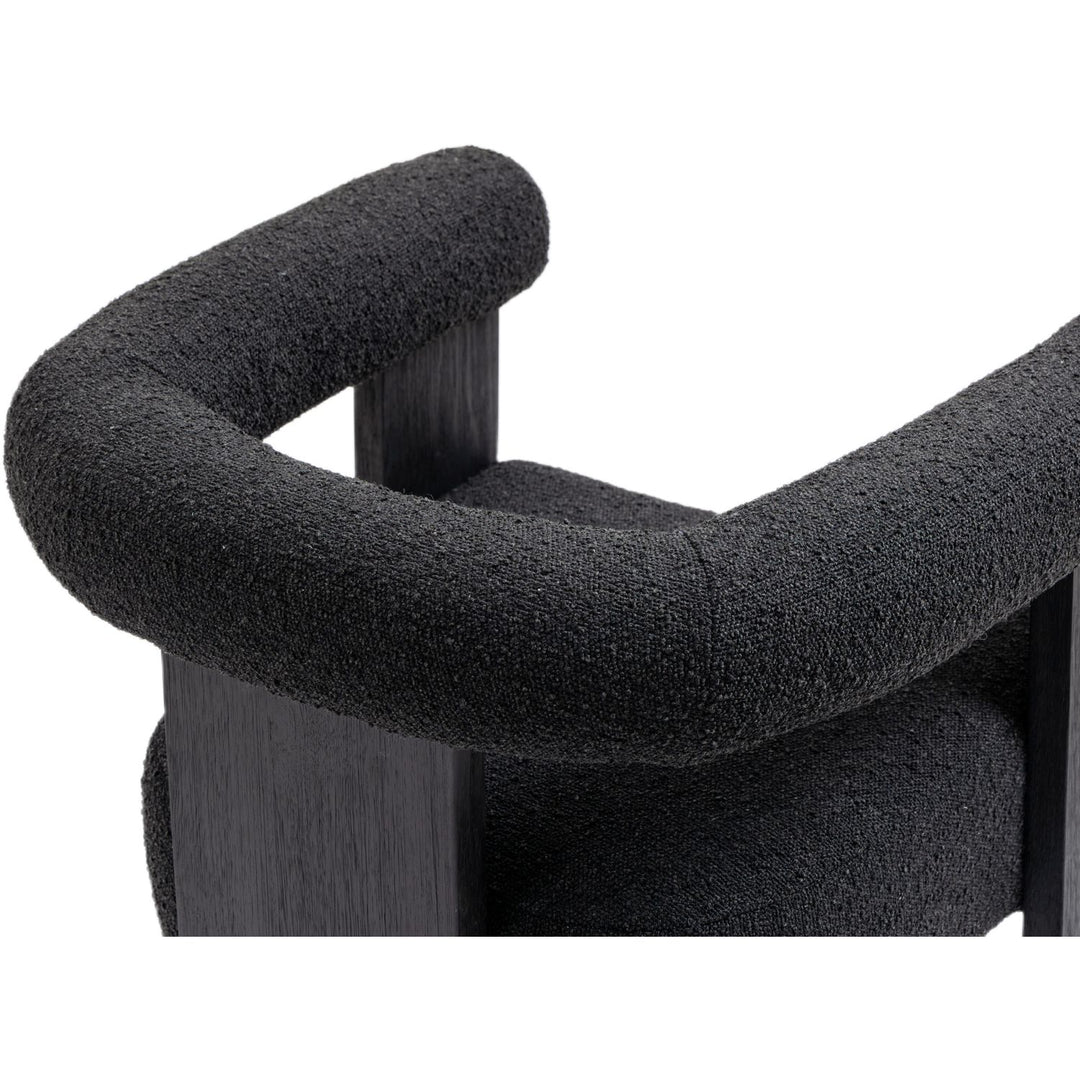 Barrel Boucle Fabric Upholstered Dining Chair — Black / Black