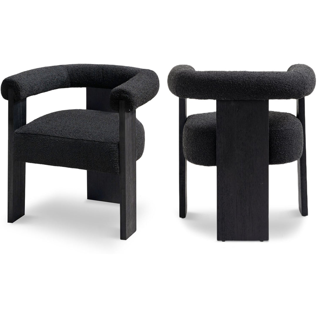 Barrel Black Boucle Fabric Upholstered Dining Chair