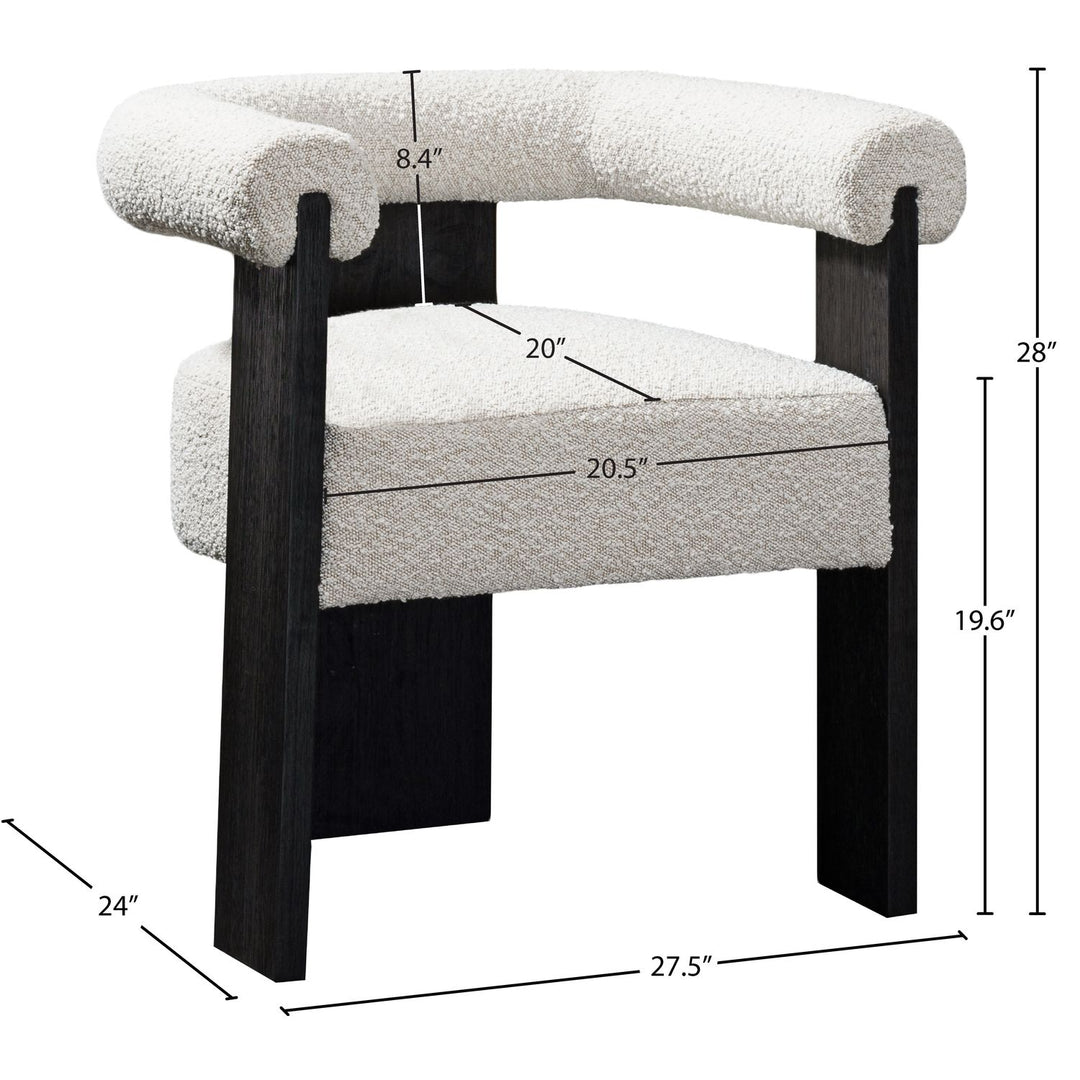 Barrel Boucle Fabric Upholstered Dining Chair — Cream / Black