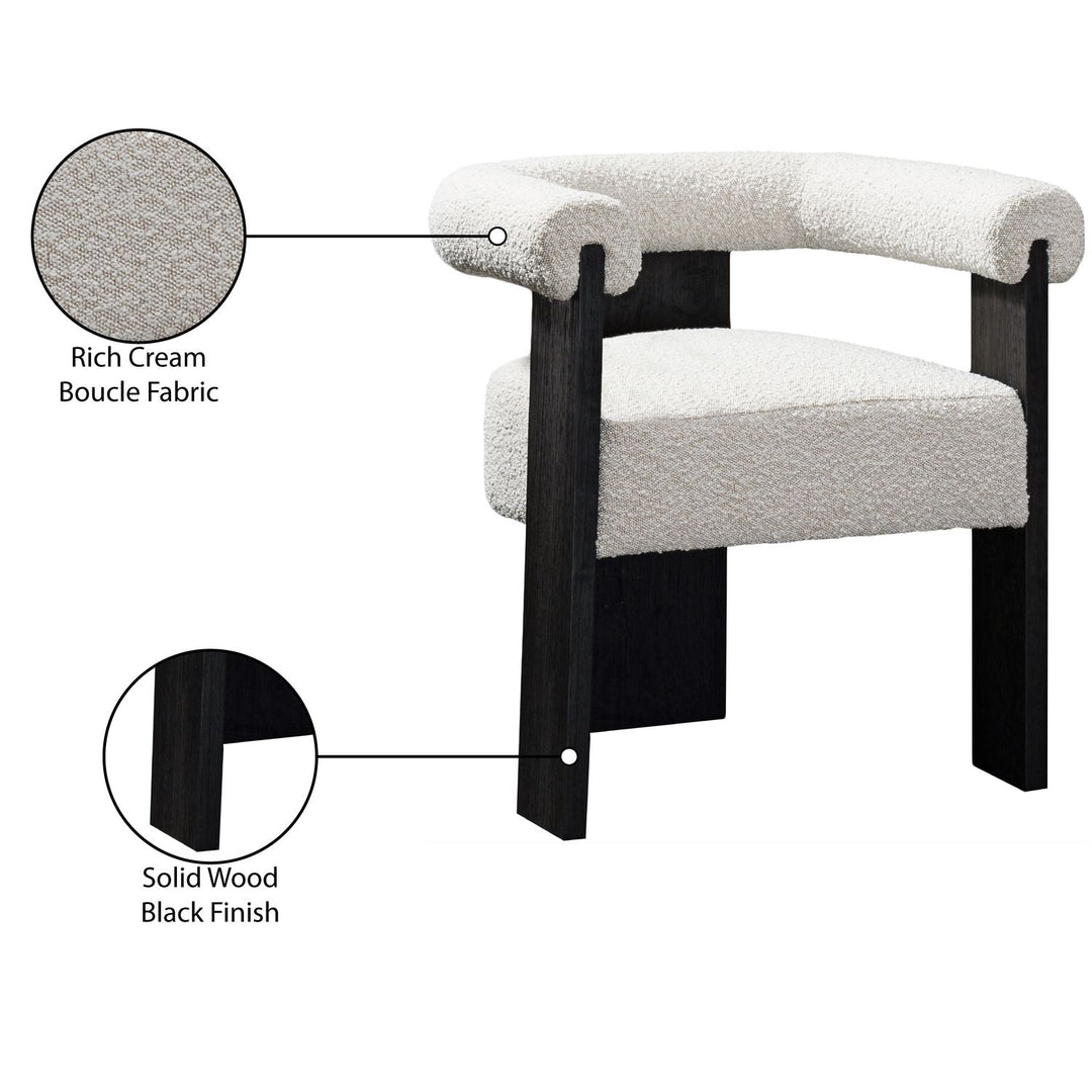Barrel Boucle Fabric Upholstered Dining Chair — Cream / Black