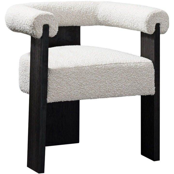 Barrel Boucle Fabric Upholstered Dining Chair — Cream / Black