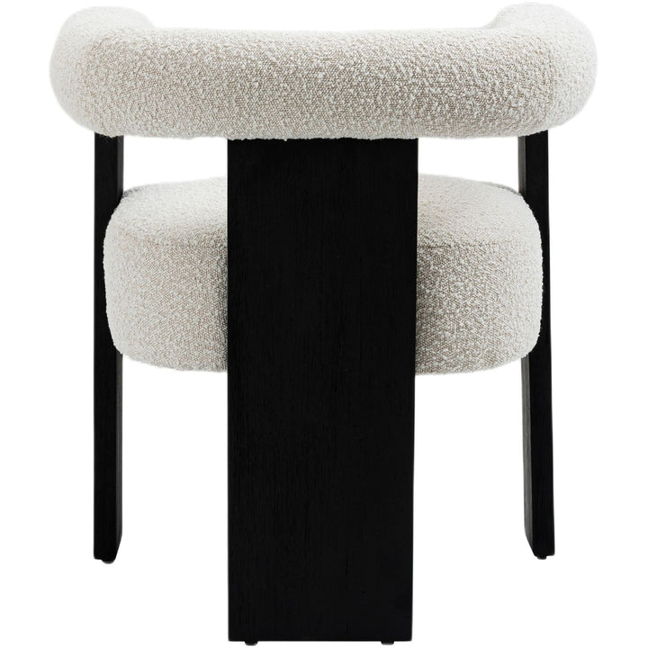 Barrel Boucle Fabric Upholstered Dining Chair — Cream / Black