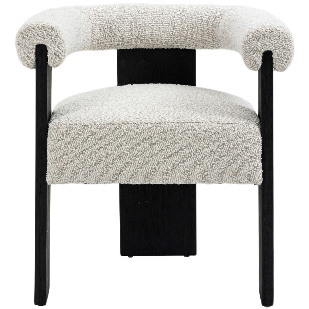 Barrel Boucle Fabric Upholstered Dining Chair — Cream / Black