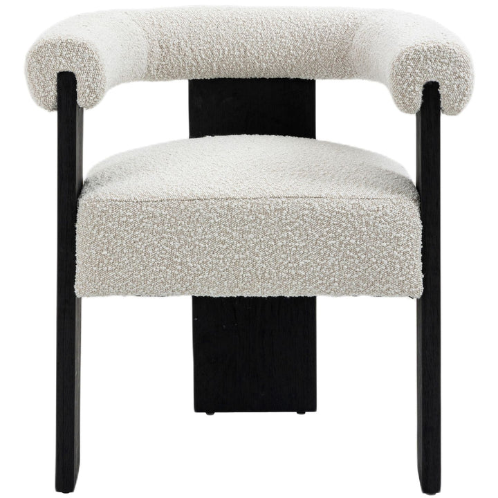 Barrel Boucle Fabric Upholstered Dining Chair — Cream / Black