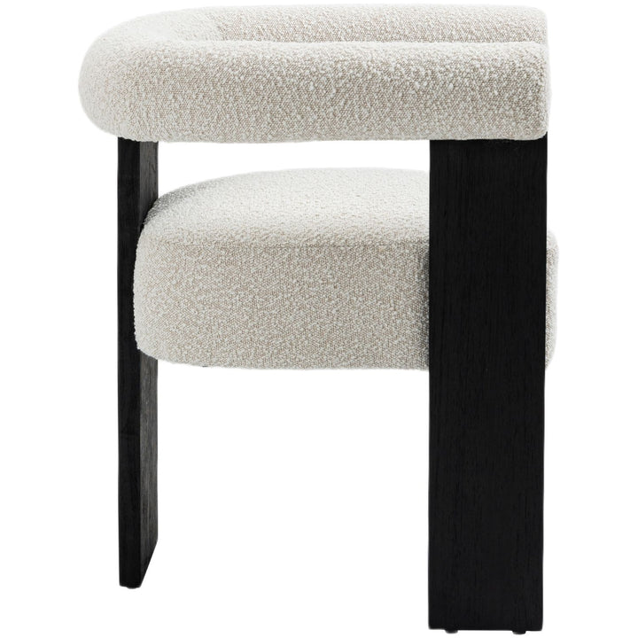 Barrel Boucle Fabric Upholstered Dining Chair — Cream / Black