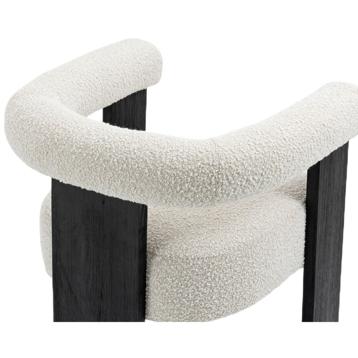 Barrel Boucle Fabric Upholstered Dining Chair — Cream / Black