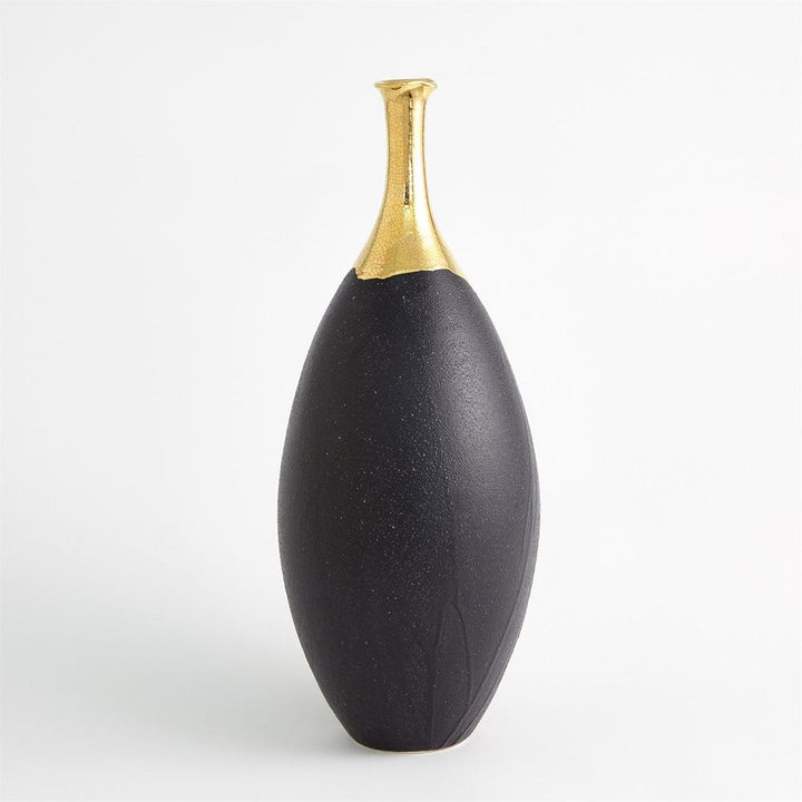 Dipped Golden Crackle/Black Cylinder Vase-Lg