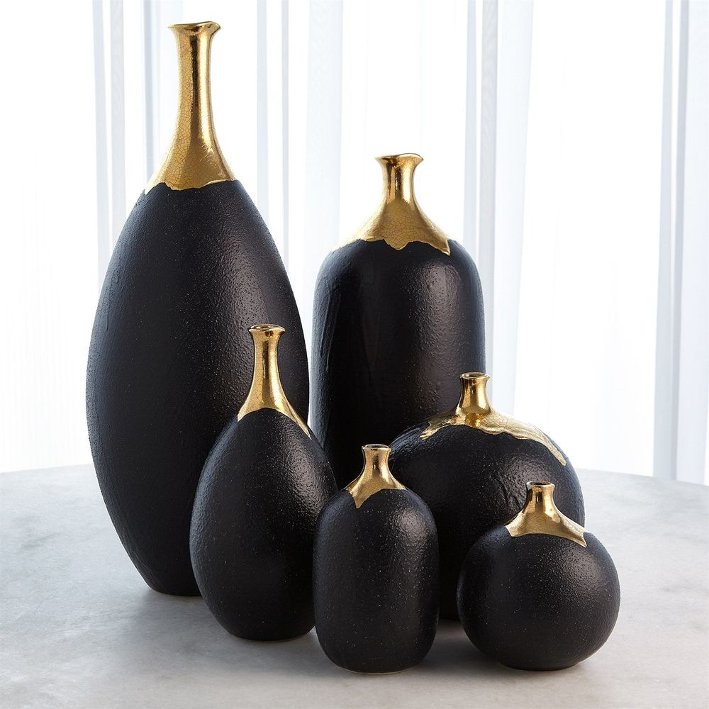 Dipped Golden Crackle/Black Cylinder Vase-Lg