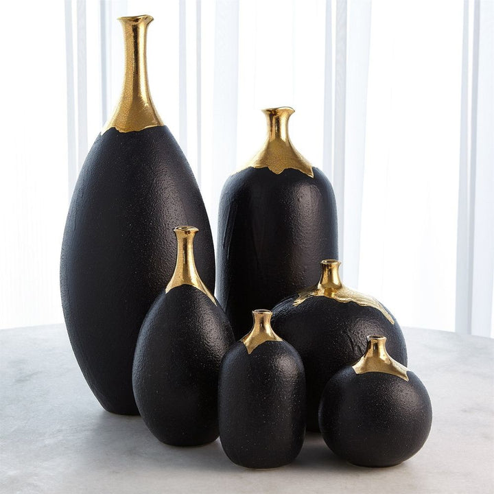 Dipped Golden Crackle/Black Cylinder Vase-Lg