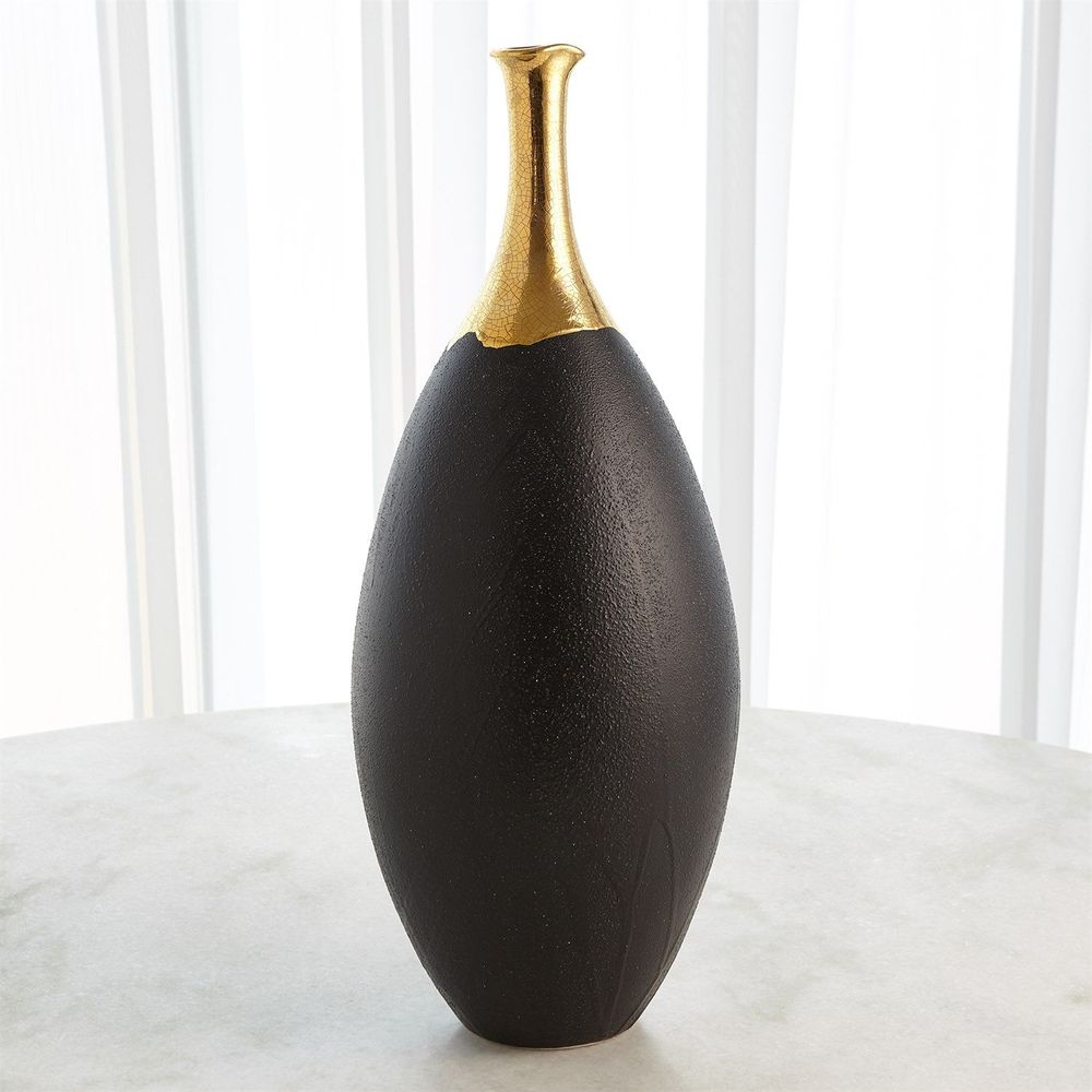 Dipped Golden Crackle/Black Cylinder Vase-Lg