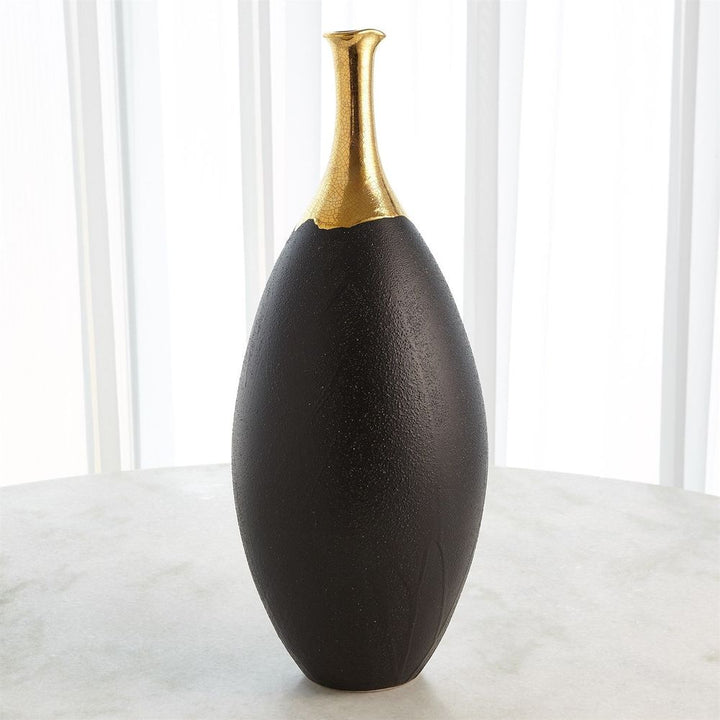 Dipped Golden Crackle/Black Cylinder Vase-Lg