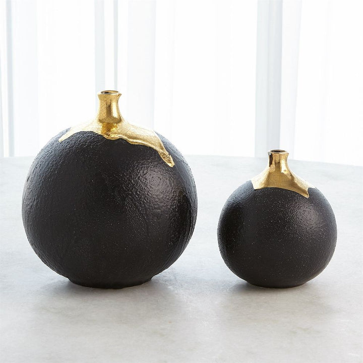 Dipped Golden Crackle/Black Cylinder Vase-Lg