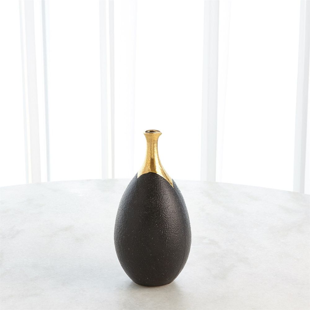 Dipped Golden Crackle/Black Cylinder Vase-Lg