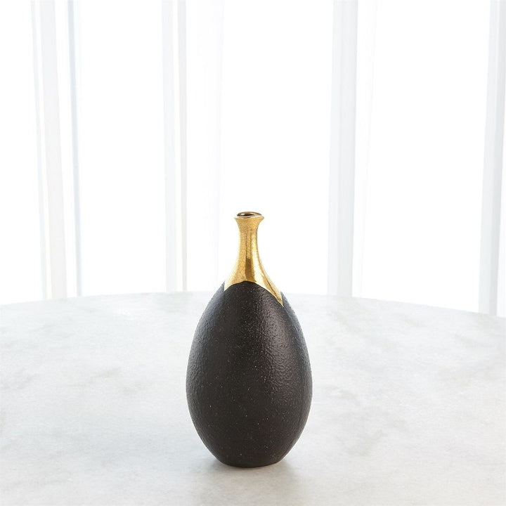 Dipped Golden Crackle/Black Cylinder Vase-Lg