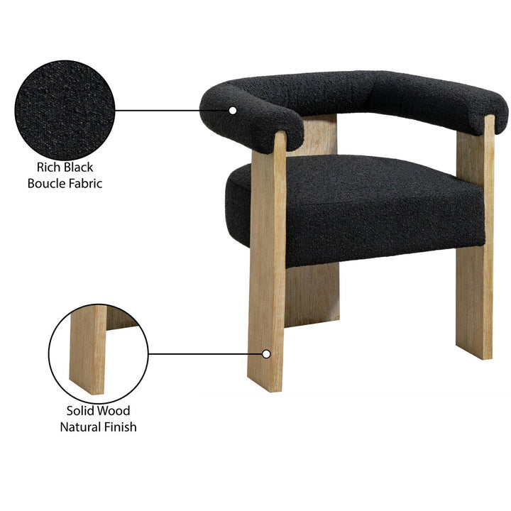 Barrel Boucle Fabric Upholstered Dining Chair — Black / Natural