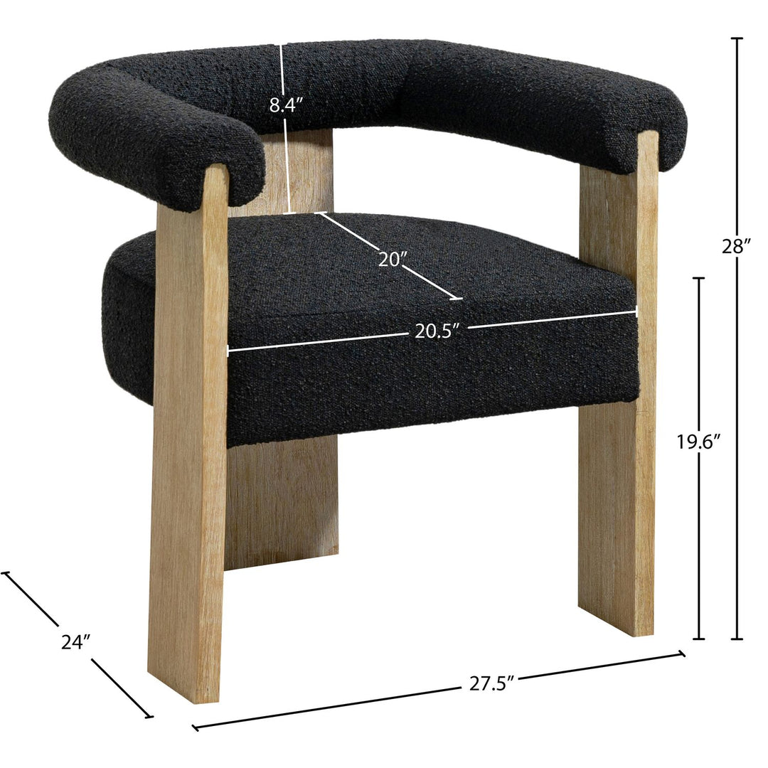Barrel Boucle Fabric Upholstered Dining Chair — Black / Natural