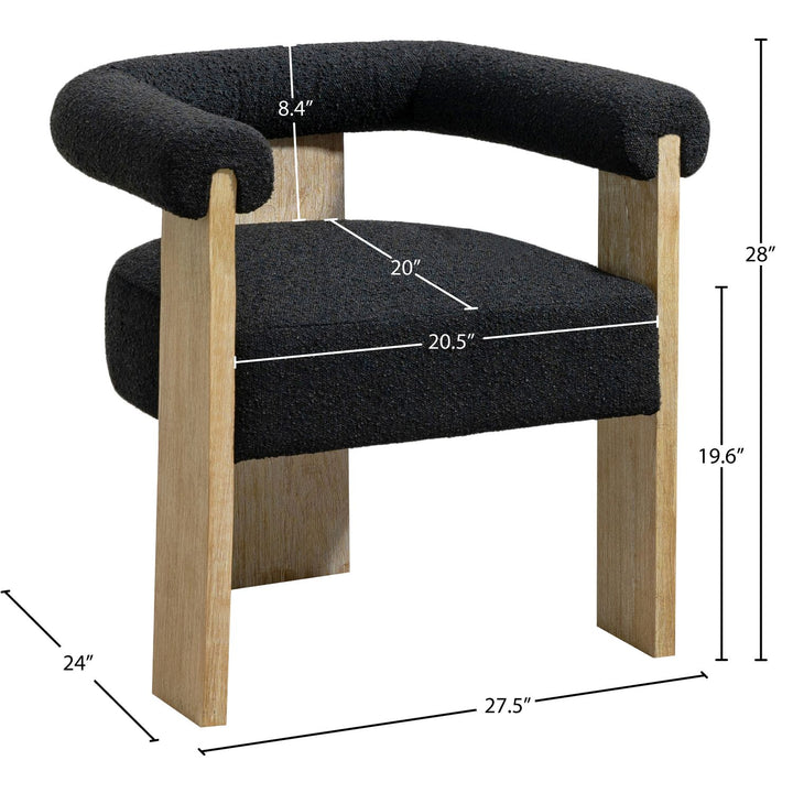 Barrel Boucle Fabric Upholstered Dining Chair — Black / Natural