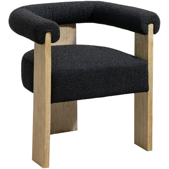 Barrel Boucle Fabric Upholstered Dining Chair — Black / Natural