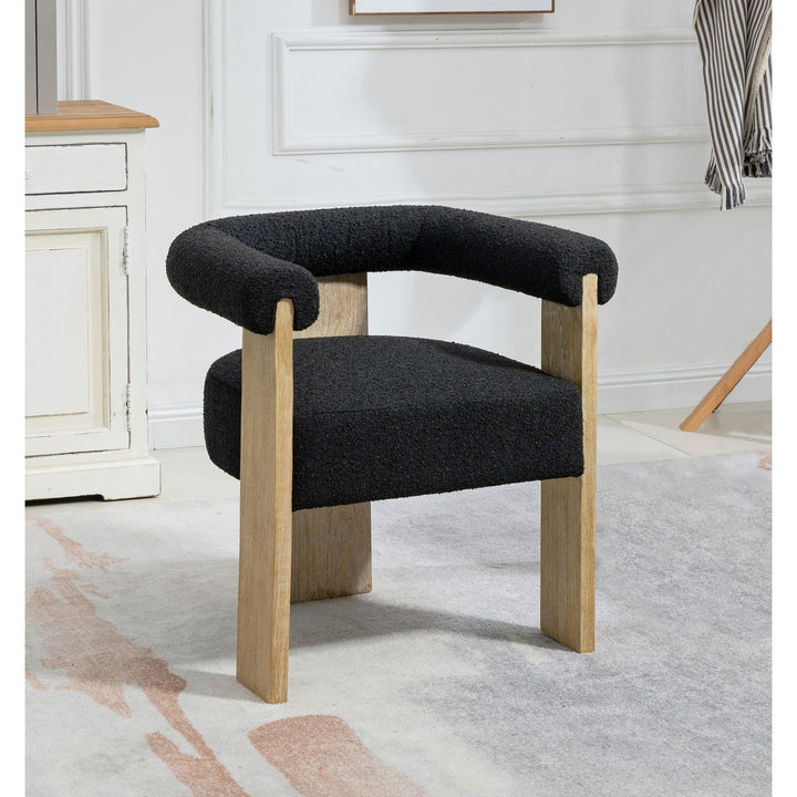 Barrel Boucle Fabric Upholstered Dining Chair — Black / Natural