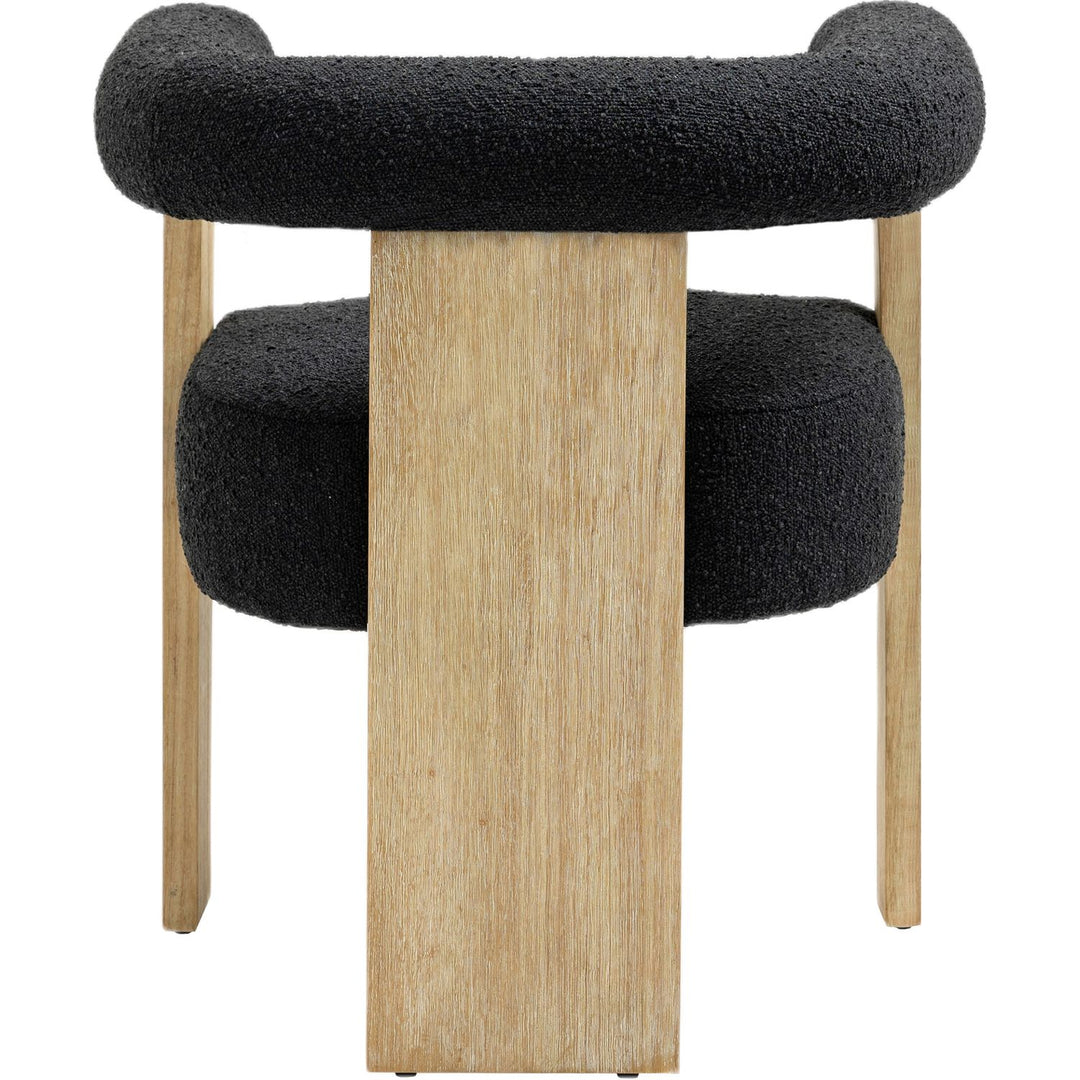 Barrel Boucle Fabric Upholstered Dining Chair — Black / Natural