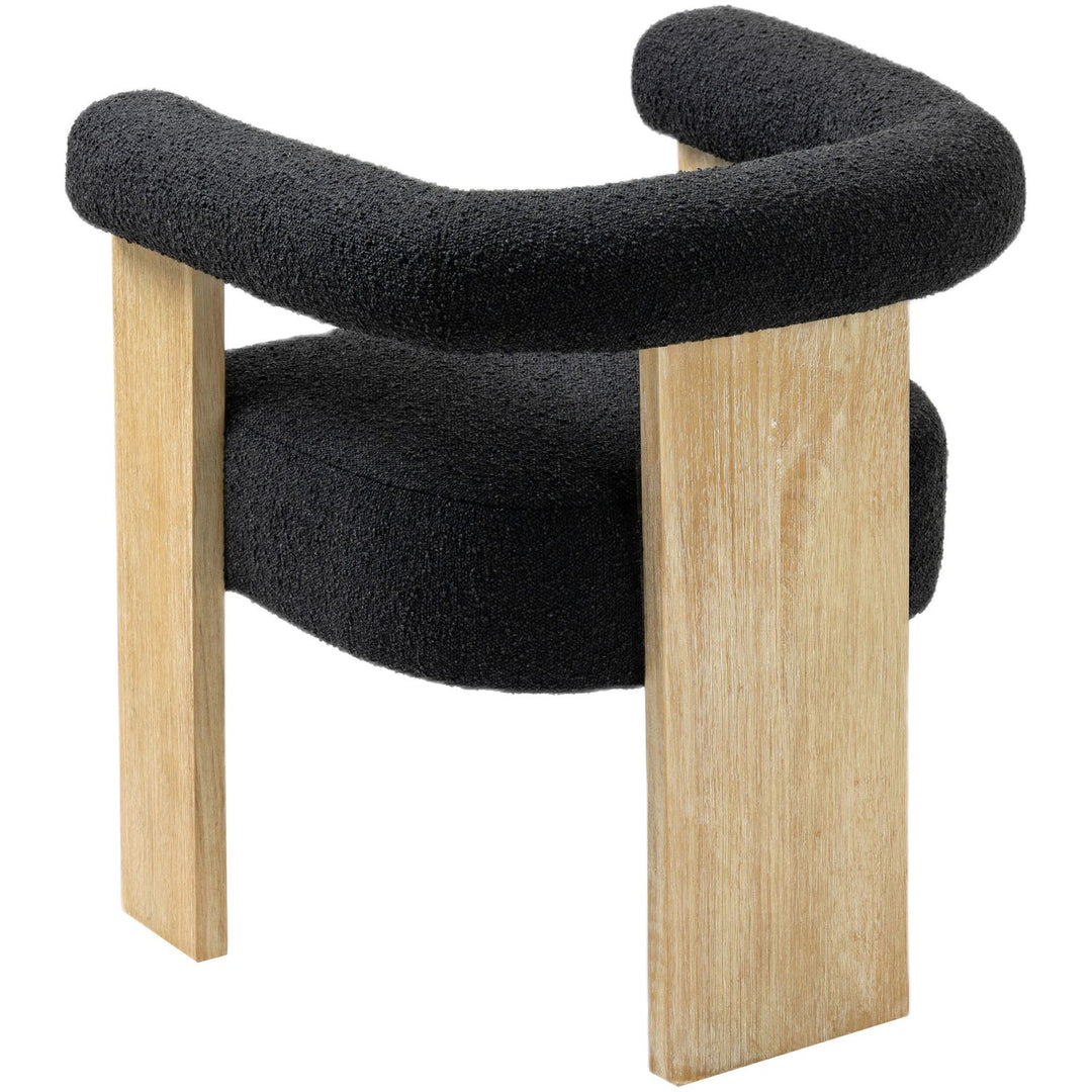 Barrel Boucle Fabric Upholstered Dining Chair — Black / Natural