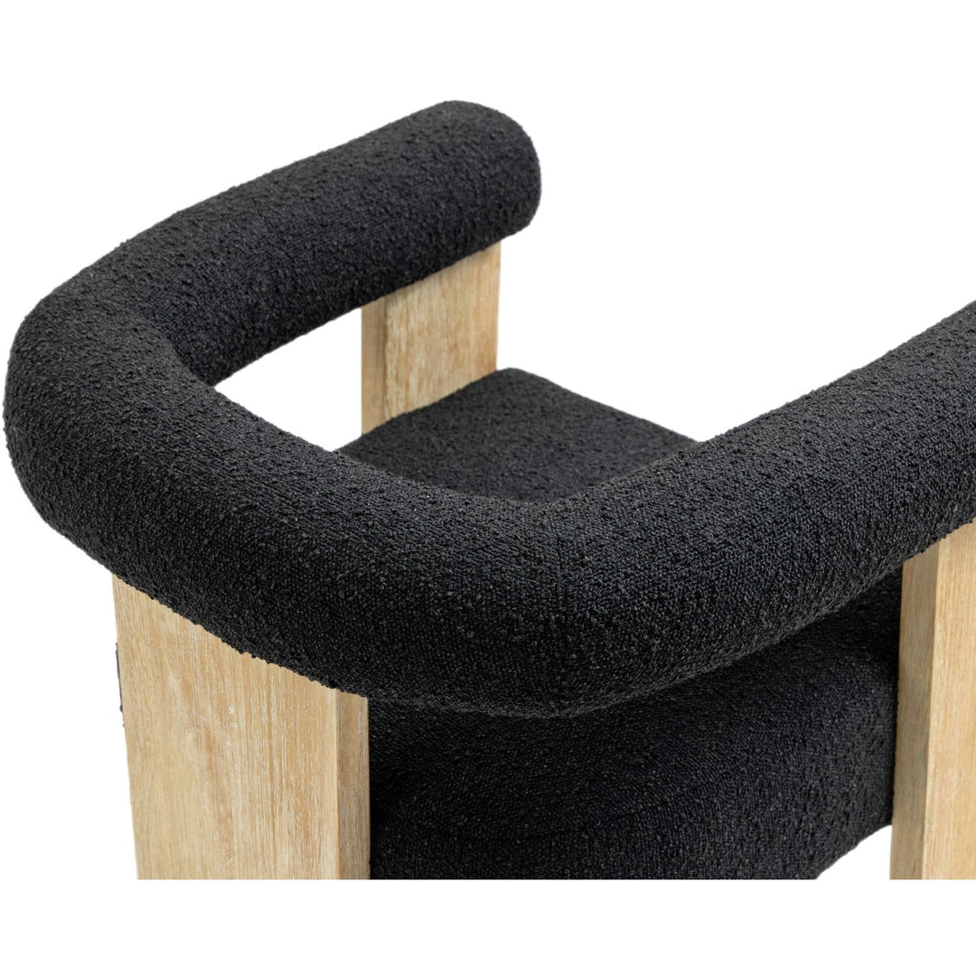 Barrel Boucle Fabric Upholstered Dining Chair — Black / Natural