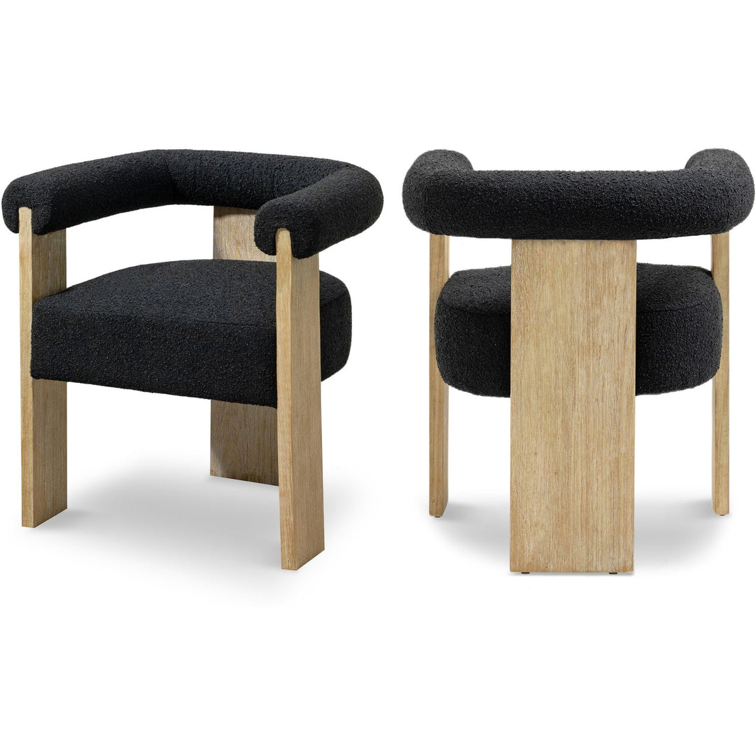 Barrel Black Boucle Fabric Upholstered Dining Chair