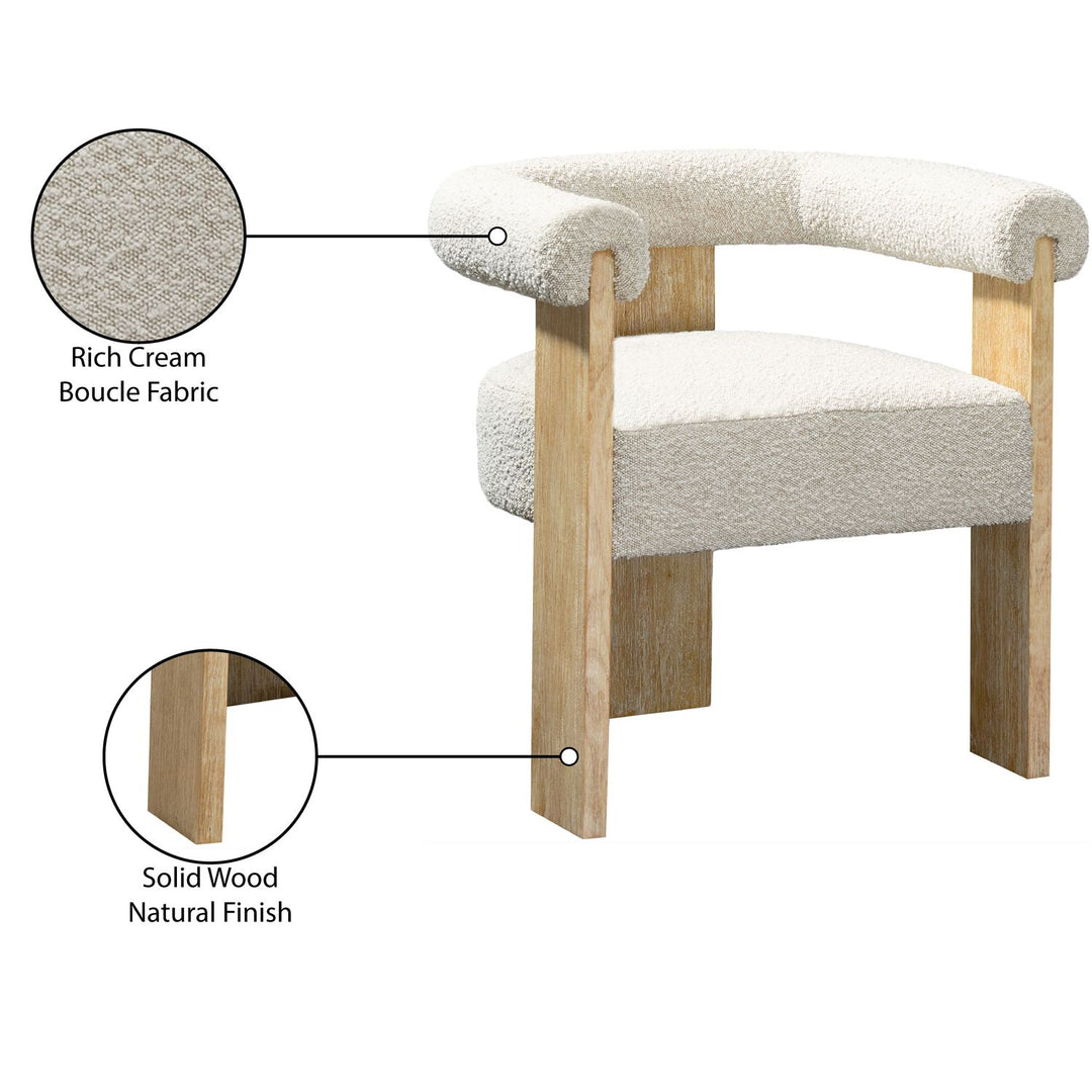 Barrel Boucle Fabric Upholstered Dining Chair — Cream / Natural