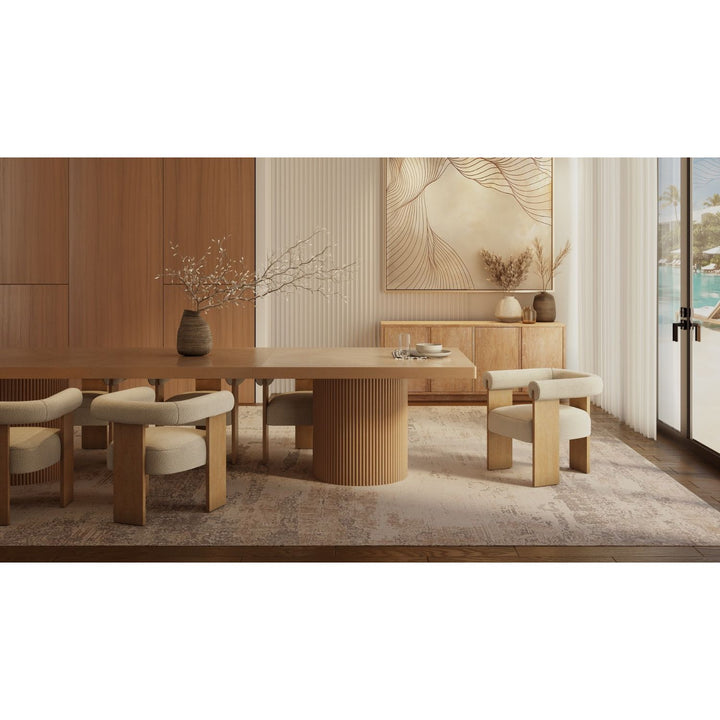 Barrel Boucle Fabric Upholstered Dining Chair — Cream / Natural