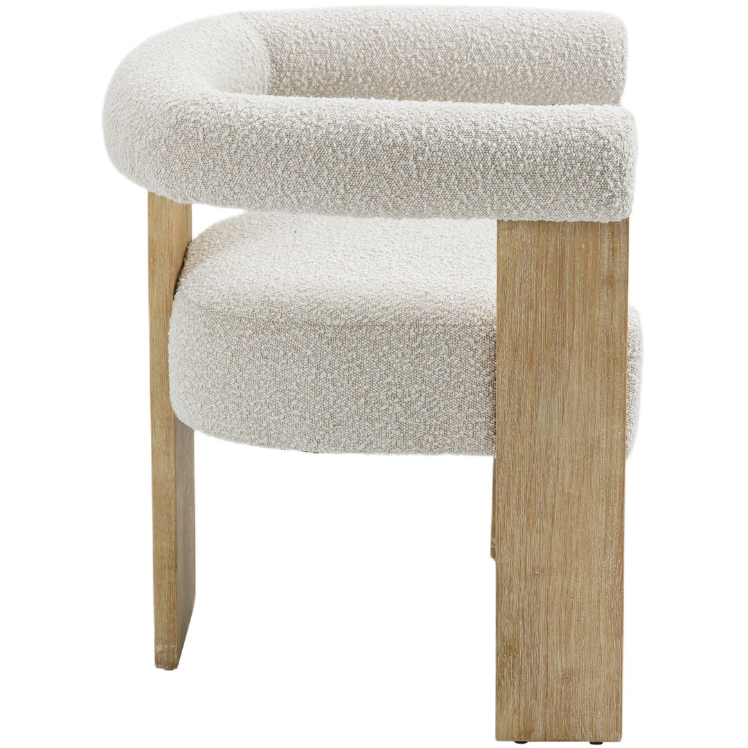 Barrel Boucle Fabric Upholstered Dining Chair — Cream / Natural