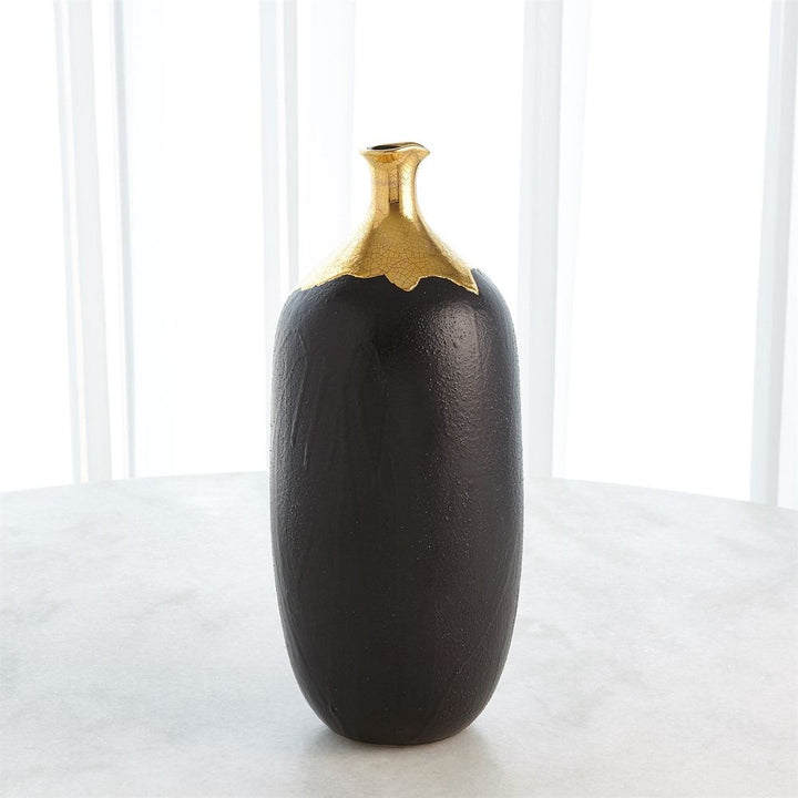 Dipped Golden Crackle/Black Cylinder Vase-Lg