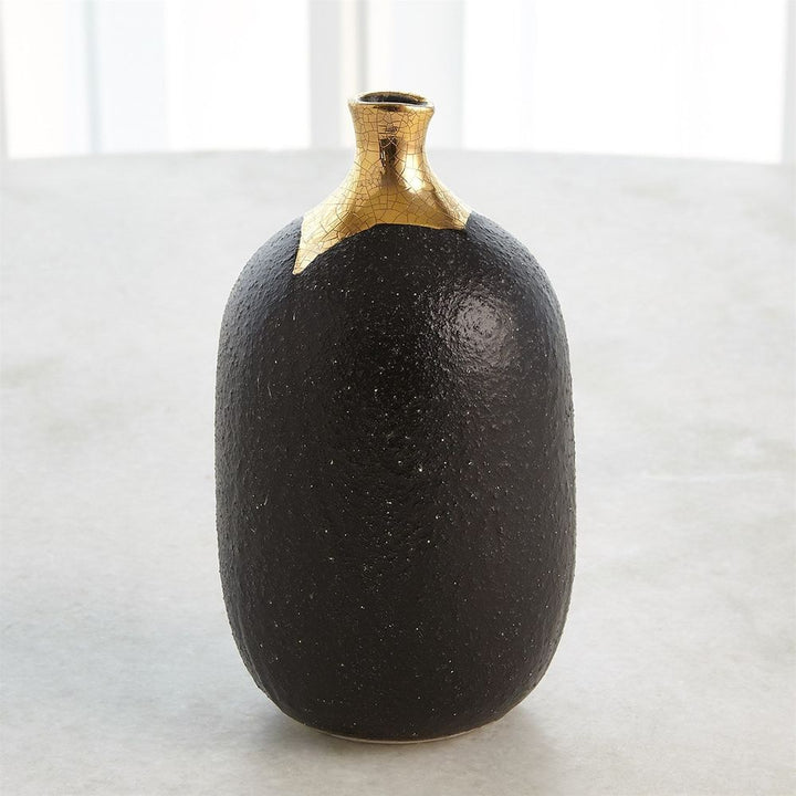 Dipped Golden Crackle/Black Cylinder Vase-Lg