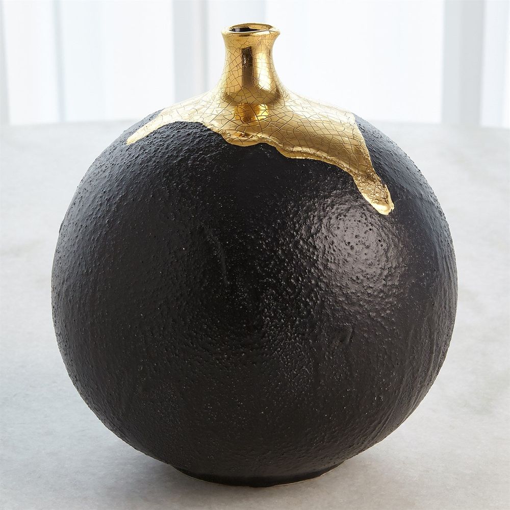 Dipped Golden Crackle/Black Cylinder Vase-Lg