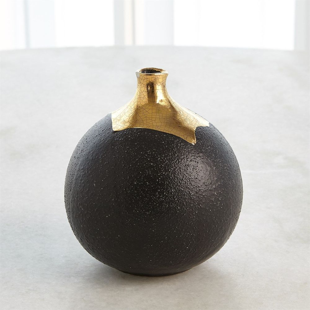 Dipped Golden Crackle/Black Cylinder Vase-Lg