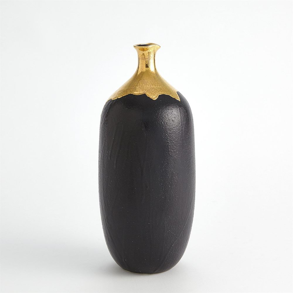 Vases Dipped Golden Crackle/Black Cylinder Vase-Lg
