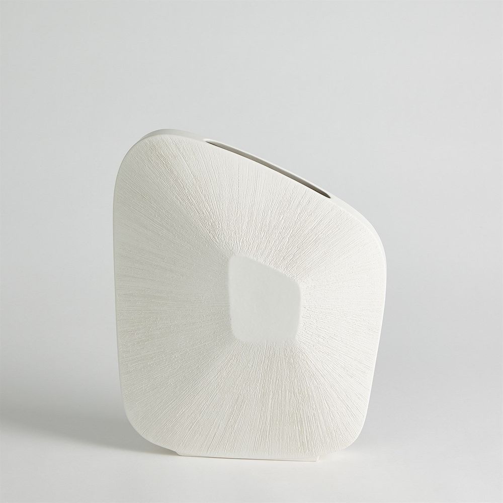 Offset Square Scratch Vase-Matte White-Low