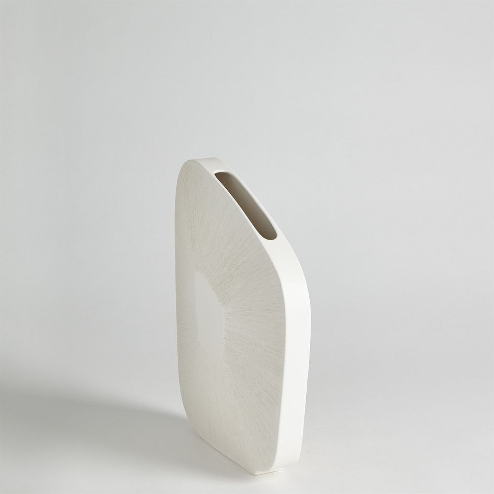 Offset Square Scratch Vase-Matte White-Low