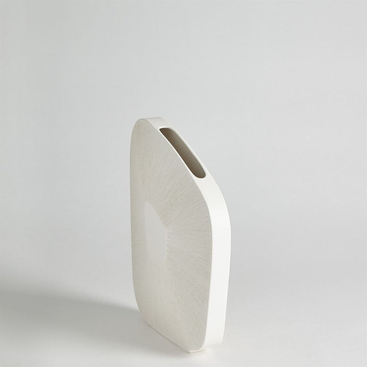 Offset Square Scratch Vase-Matte White-Low