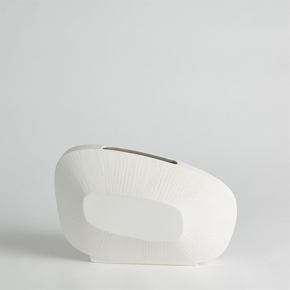 Offset Square Scratch Vase-Matte White-Low